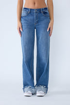 Women's baggy jeans in light blue denim, perfect for casual wear
