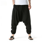 Men's black baggy sweat pants, lightweight fabric for comfort