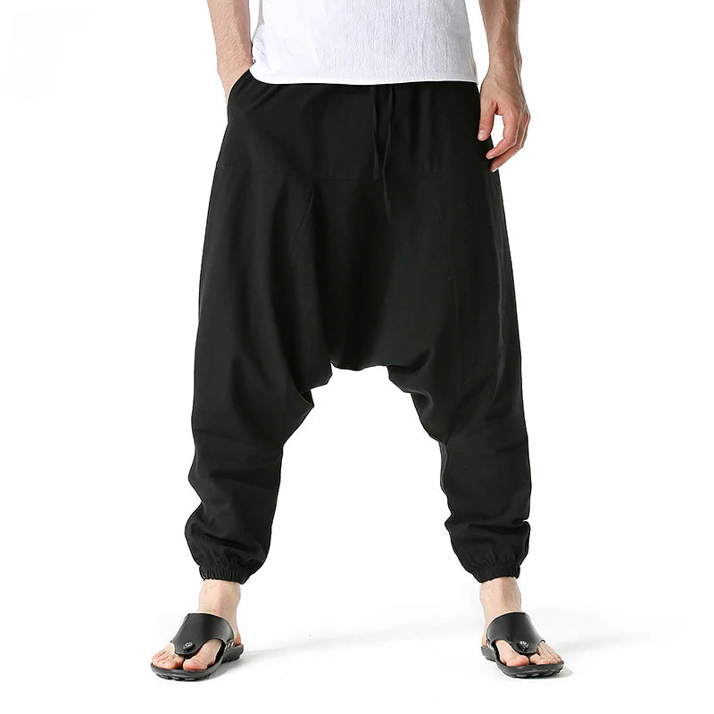 Men's black baggy sweat pants for comfortable lounging