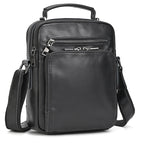 Black leather messenger bag with adjustable strap for everyday use