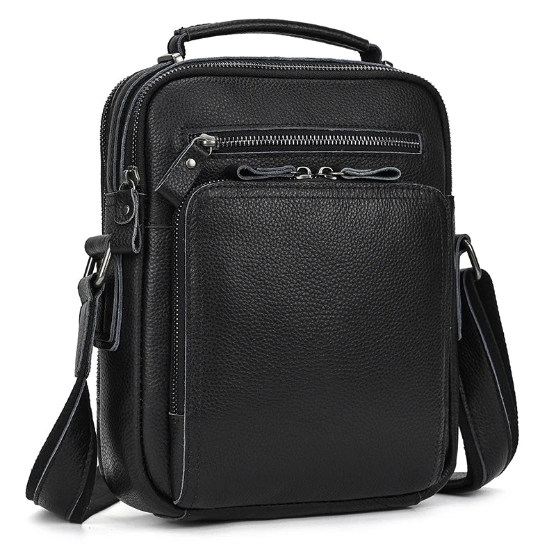 Black leather messenger bag, perfect for everyday use and travel