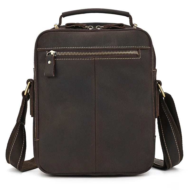Brown leather messenger bag with adjustable strap for daily use