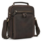 Brown leather messenger bag with adjustable strap, ideal for daily use
