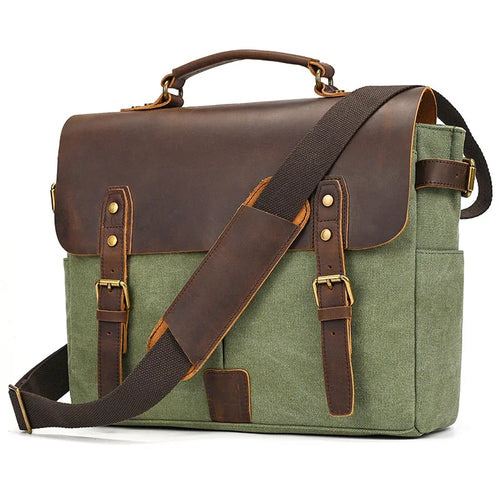 green canvas and leather bags messenger bag, ideal for daily use