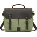 Green canvas messenger bag with leather accents for daily use