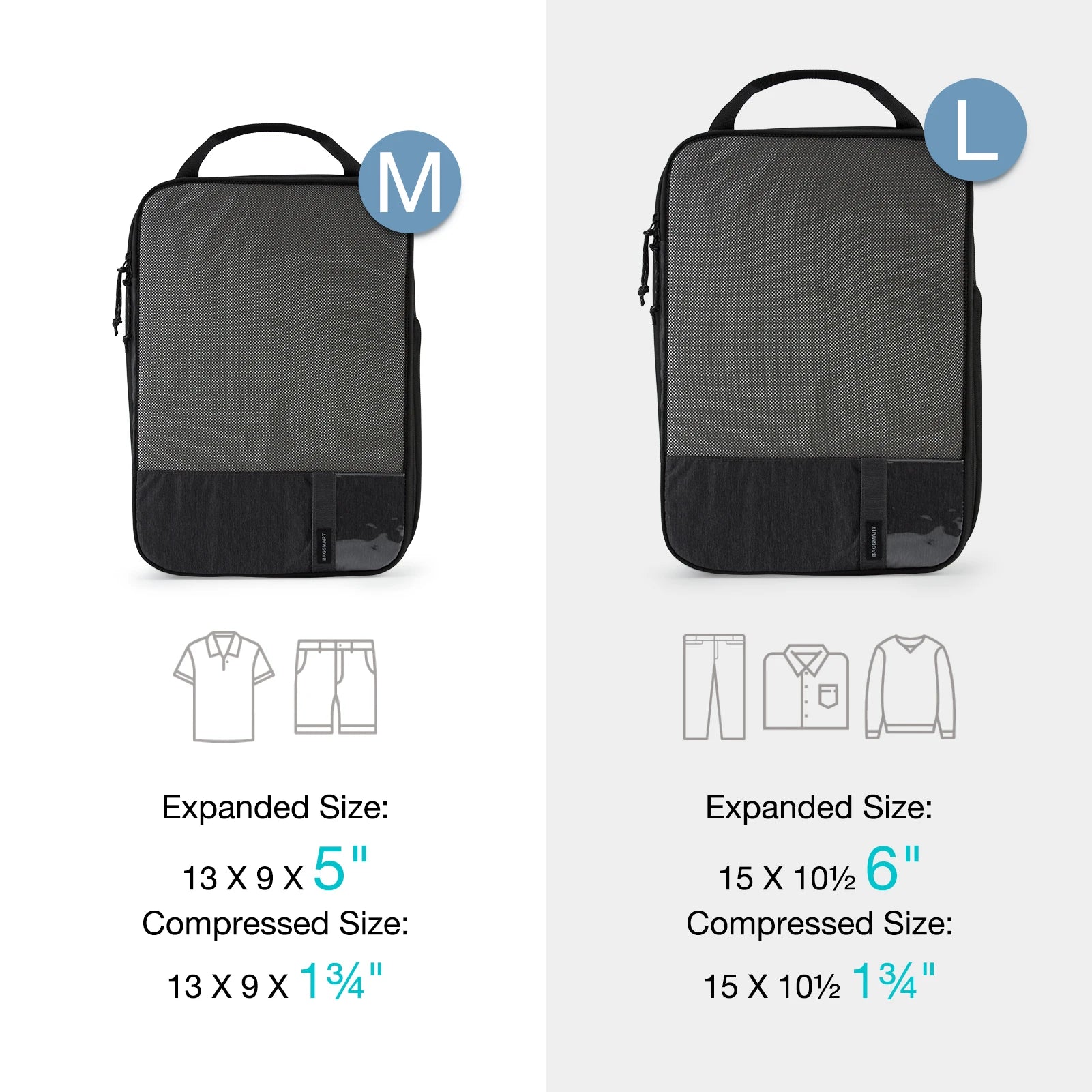 Black compression packing cubes for travel, durable fabric, organized packing