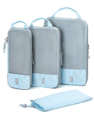 Gray and blue compression packing cubes for travel, durable and lightweight