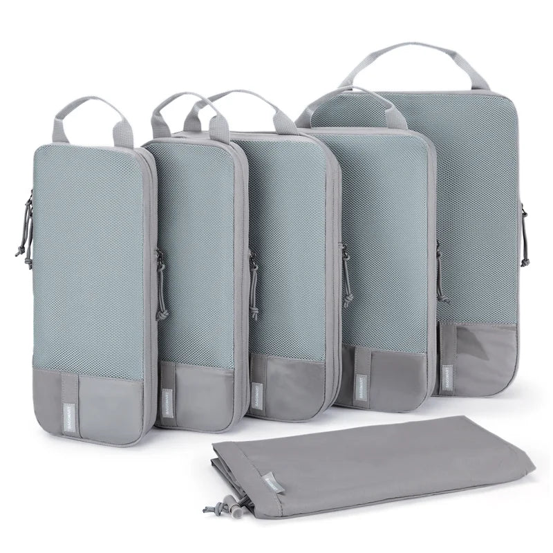 Gray compression packing cubes for travel, lightweight and durable