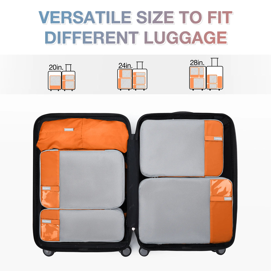 Compression packing cubes for travel, gray and orange, fit various luggage sizes