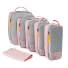 Pink compression packing cubes for travel, lightweight, durable fabric