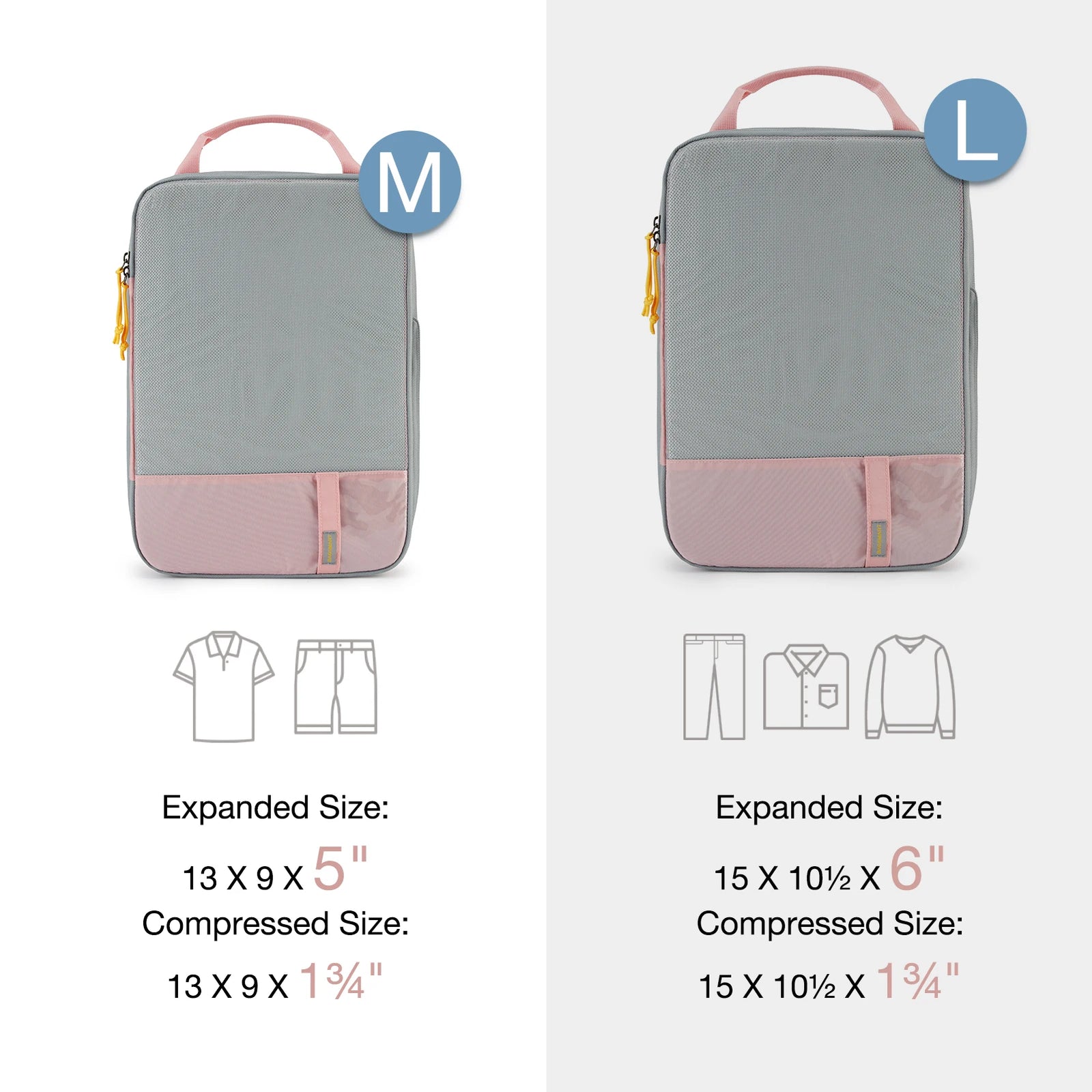 Gray compression packing cubes for travel, lightweight, versatile design