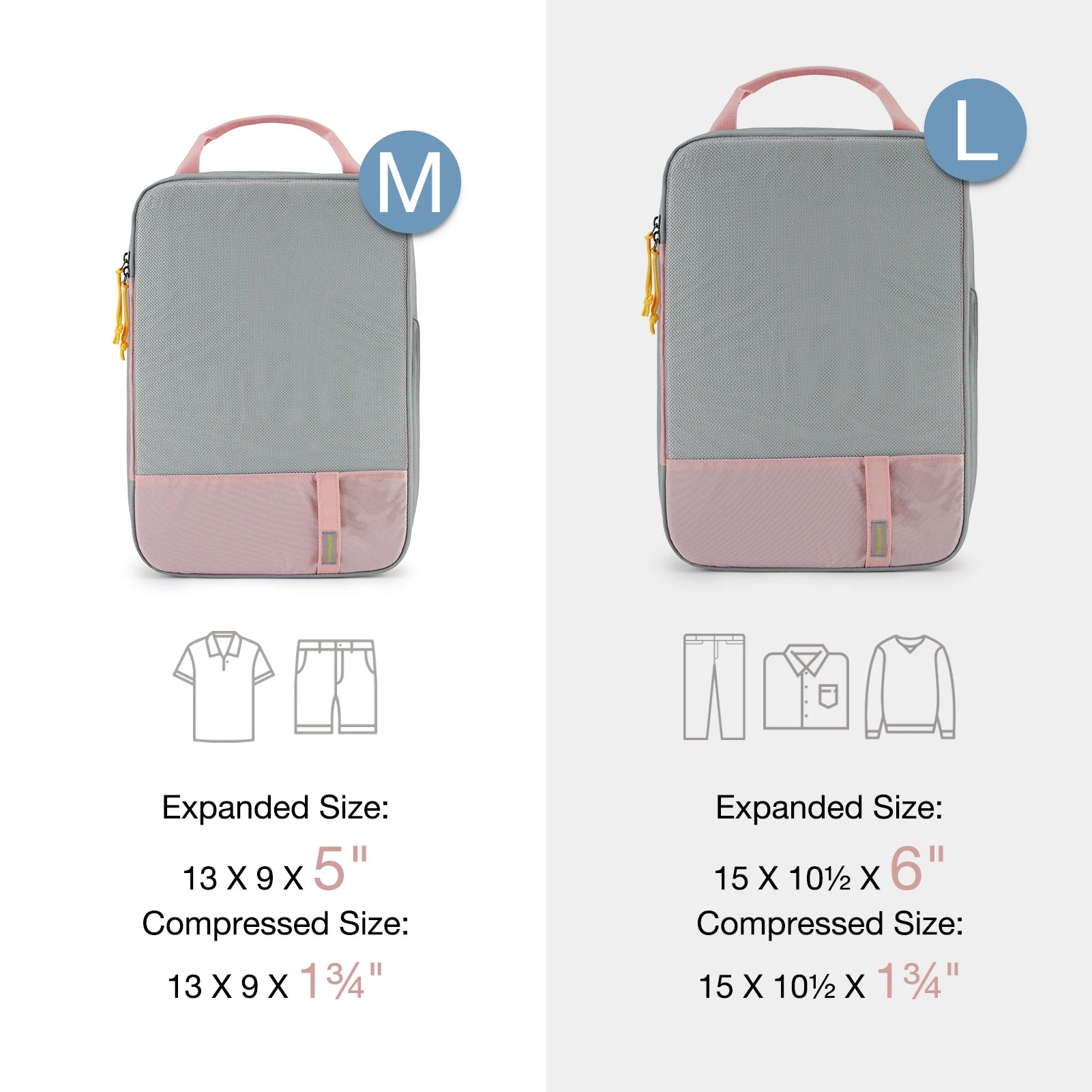 Gray compression packing cubes for travel, lightweight, versatile design