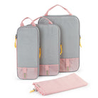 Gray and pink compression packing cubes for travel, durable and space-saving