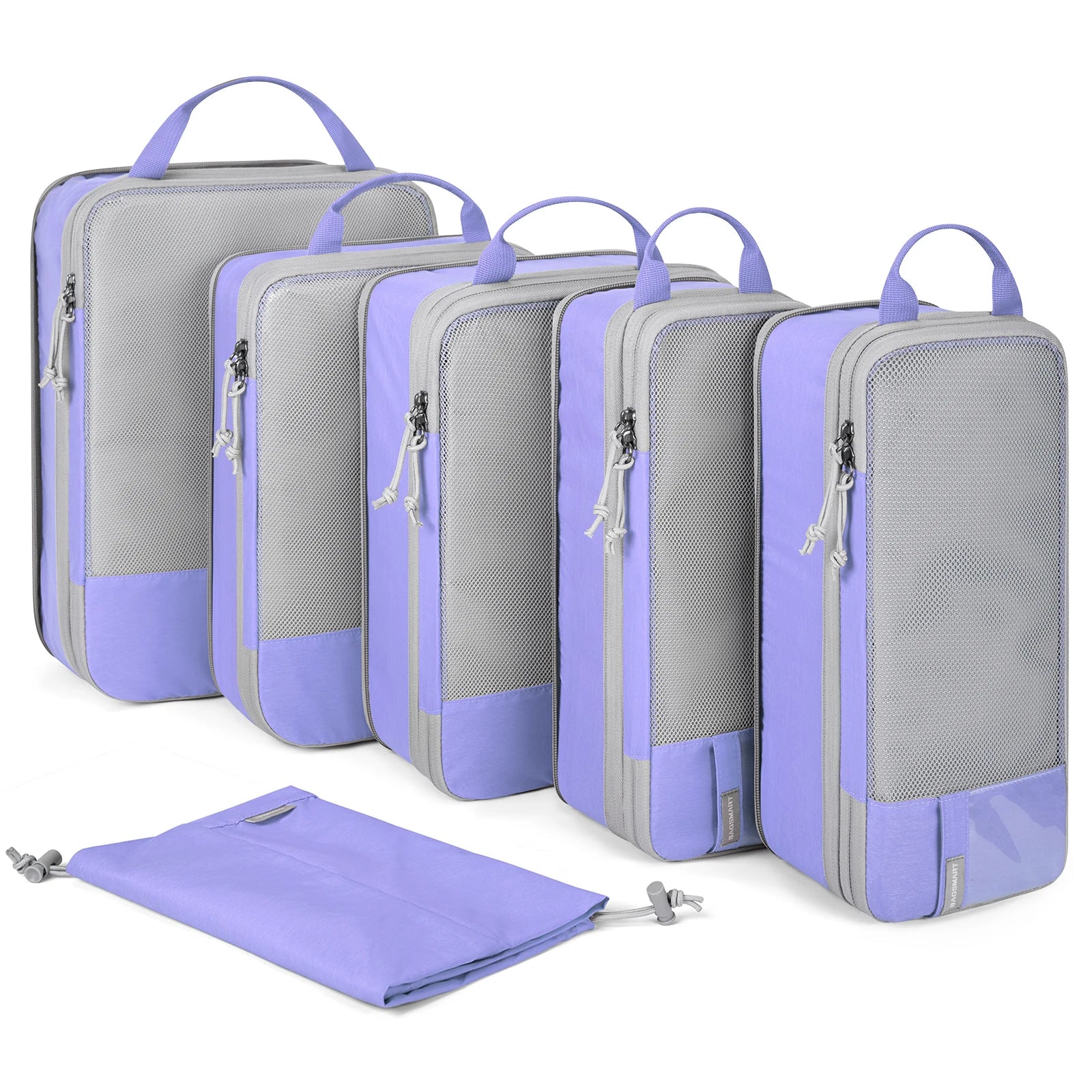 Purple compression packing cubes for travel, durable material for organization