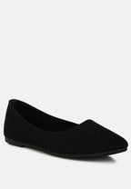 Women's black ballet flats in soft ribbed fabric for everyday wear