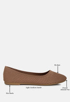 Women's brown ballet flats, light knit material, comfortable everyday wear