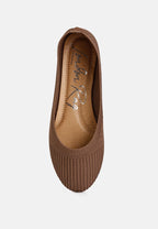 Brown ribbed women's ballet flats for casual everyday wear