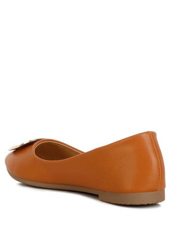 Women's tan ballet flats with a stylish bow detail for casual wear
