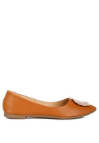 Women's tan ballet flats with a decorative bow for casual wear