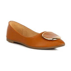 Women's orange ballet flats with a stylish gold embellishment for casual wear