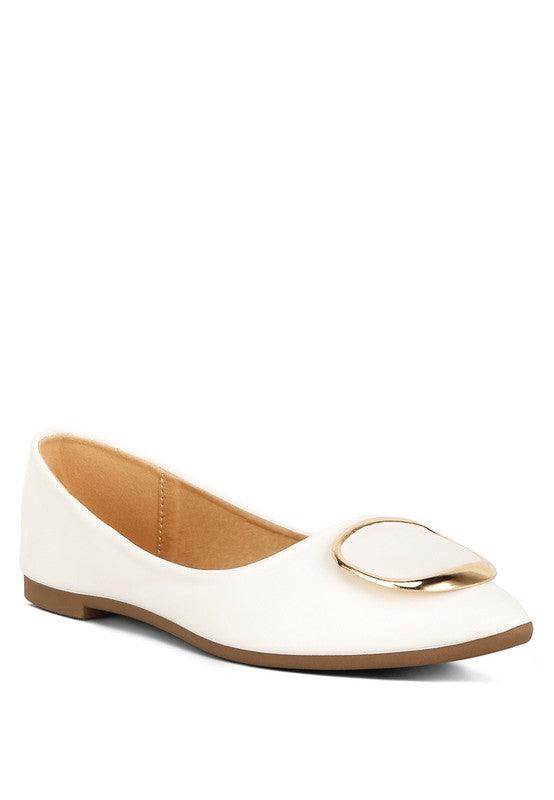 Women's white ballet flats with stylish gold accent for casual wear