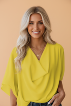Solid Cowl Neck Draped 3/4 Sleeve Blouse