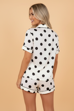 Polka Dot Lapel Shirt & Shorts Pajama Set