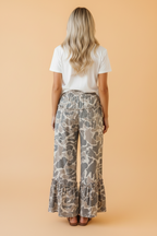 Abstract Leopard Ruffle Tiered Wide Leg Pants