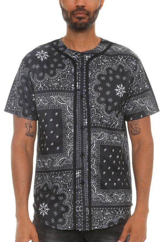 Bandana Print Baseball Jersey - VacationGrabs
