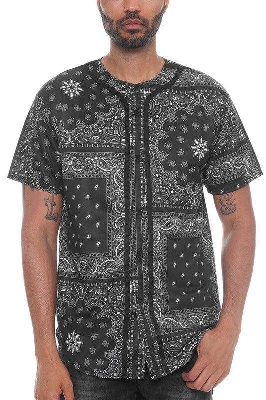 Bandana Print Baseball Jersey - VacationGrabs