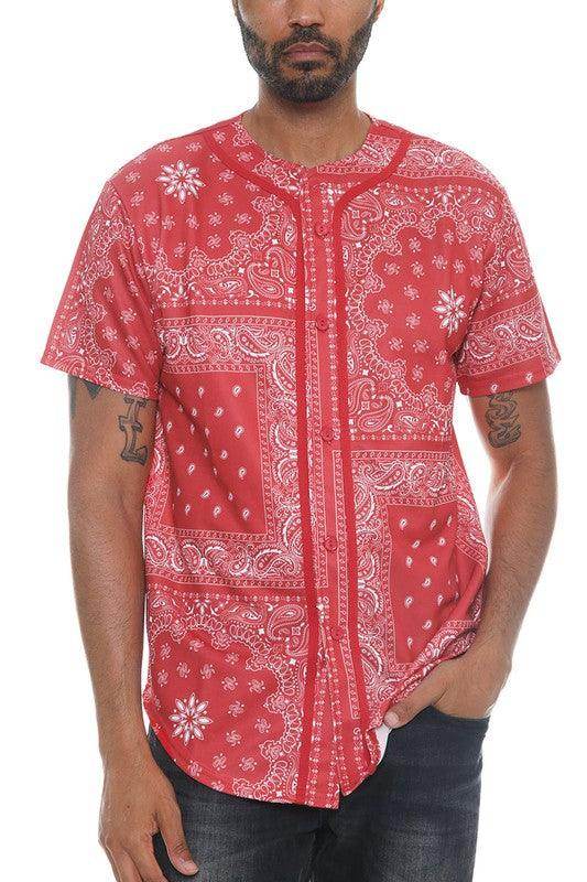 Bandana Print Baseball Jersey - VacationGrabs