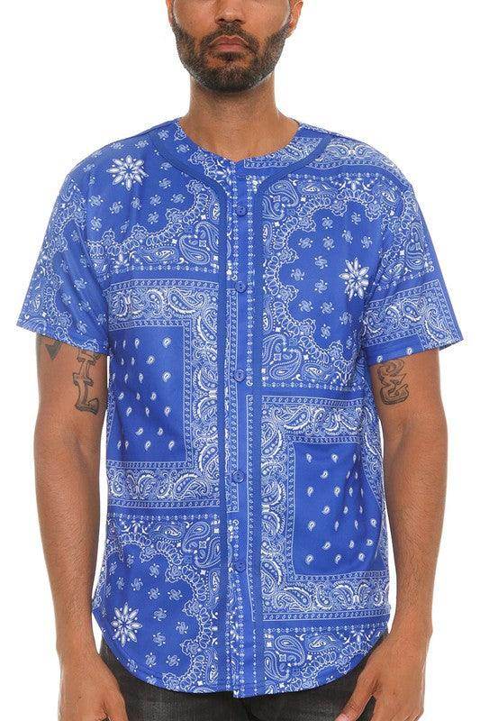 Bandana Print Baseball Jersey - VacationGrabs