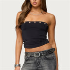Black bandeau top with metal accents for summer outfits