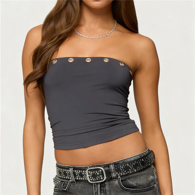 Women's gray bandeau top, stretchy fabric, casual wear