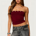 Burgundy bandeau top with button detailing, stylish summer wear