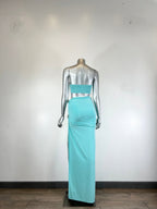Women's bandeau two-piece skirt set in turquoise, perfect for summer parties