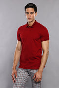 Basic Claret Red Men Polo T-Shirt – front view