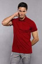 Basic Claret Red Men Polo T-Shirt – side view