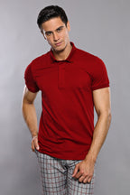 Basic Claret Red Men Polo T-Shirt – styled view