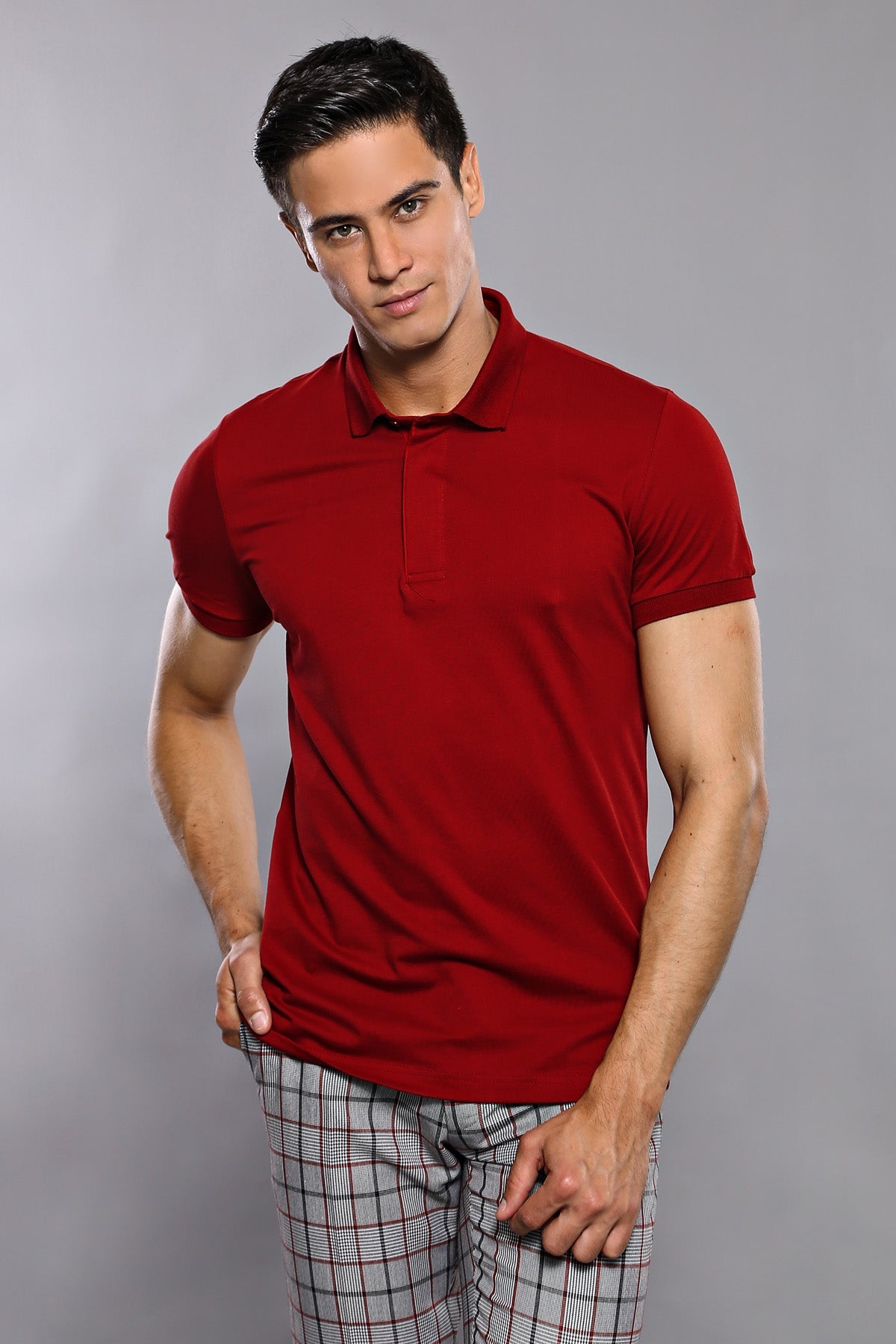 Basic Claret Red Men Polo T-Shirt – styled view