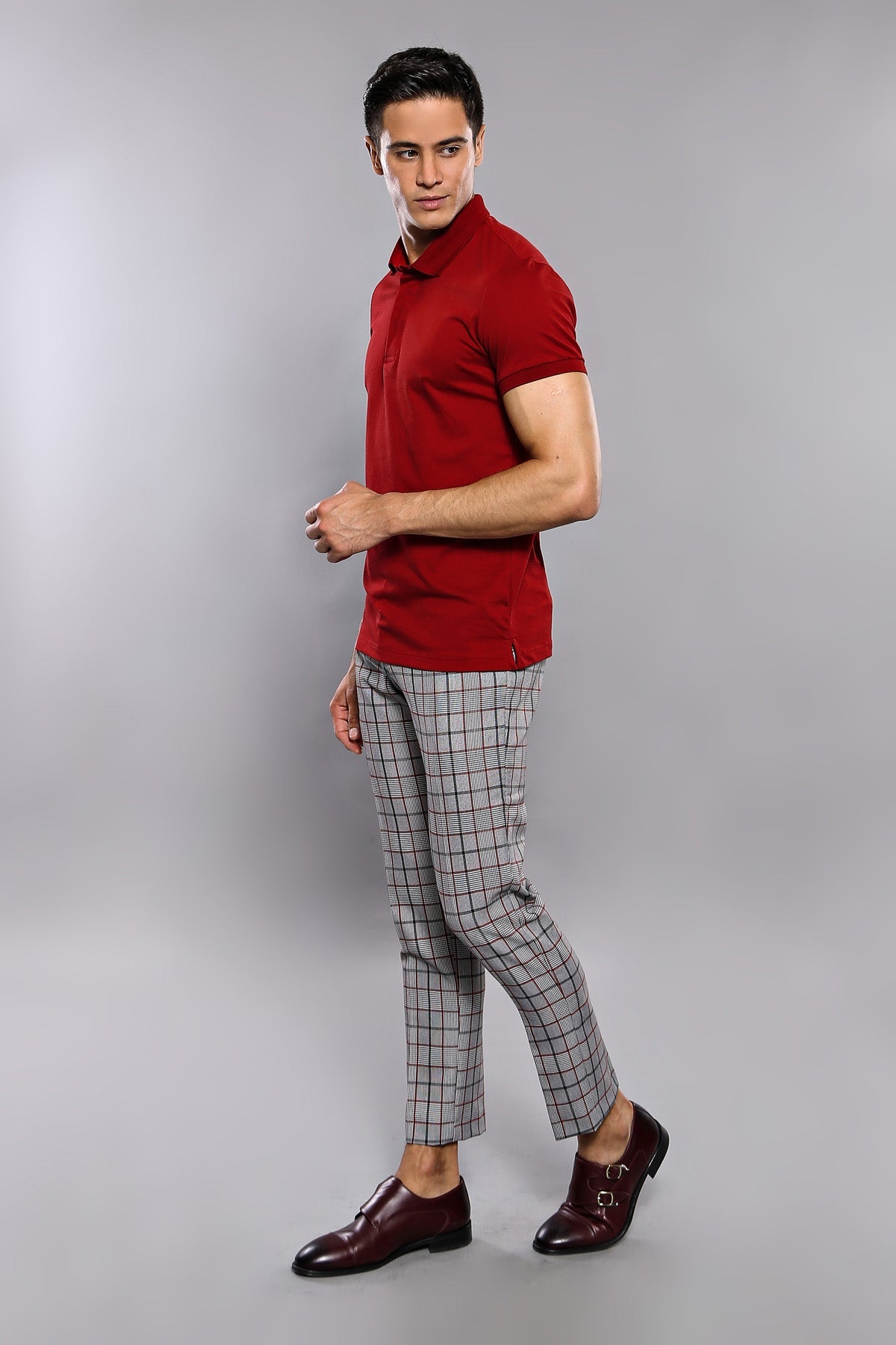 Basic Claret Red Men Polo T-Shirt – close up view