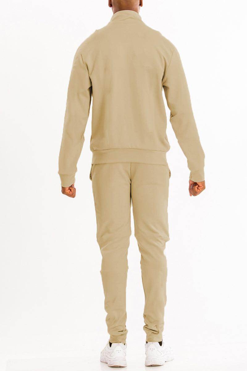 Men's 2PC Track Set in Beige featuring a basic solid track suit for comfortable casual wear