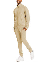Men's 2PC Track Sets in Beige featuring a basic solid track suit for comfortable casual wear