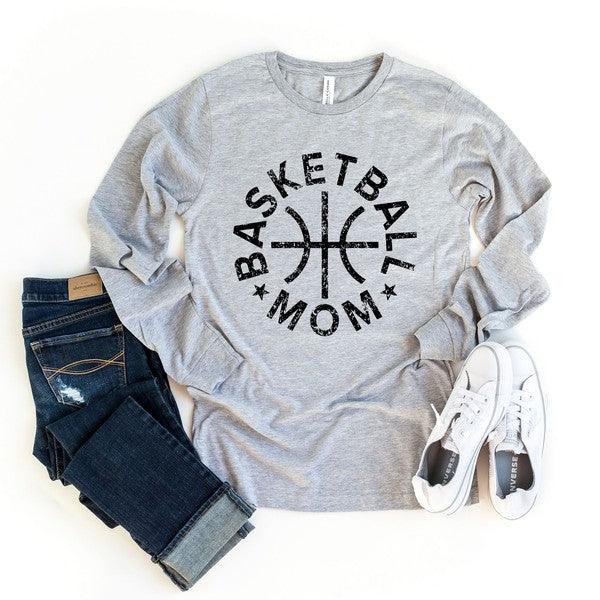 Women's Shirts Basketball Mom Distressed Long Sleeve Graphic Tee