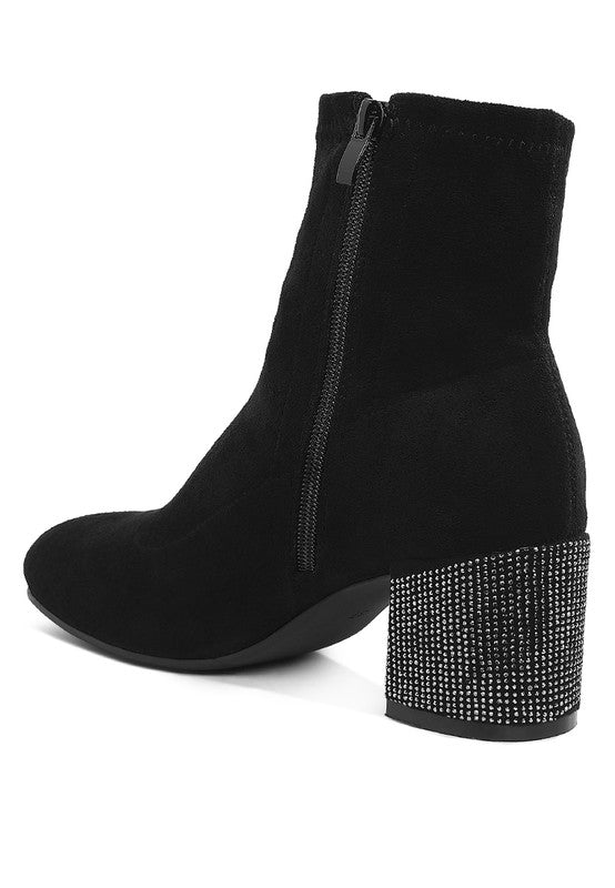 Women's Shoes - BootsChena Rhinestones Embellished Block Heel Boots - VacationGrabs