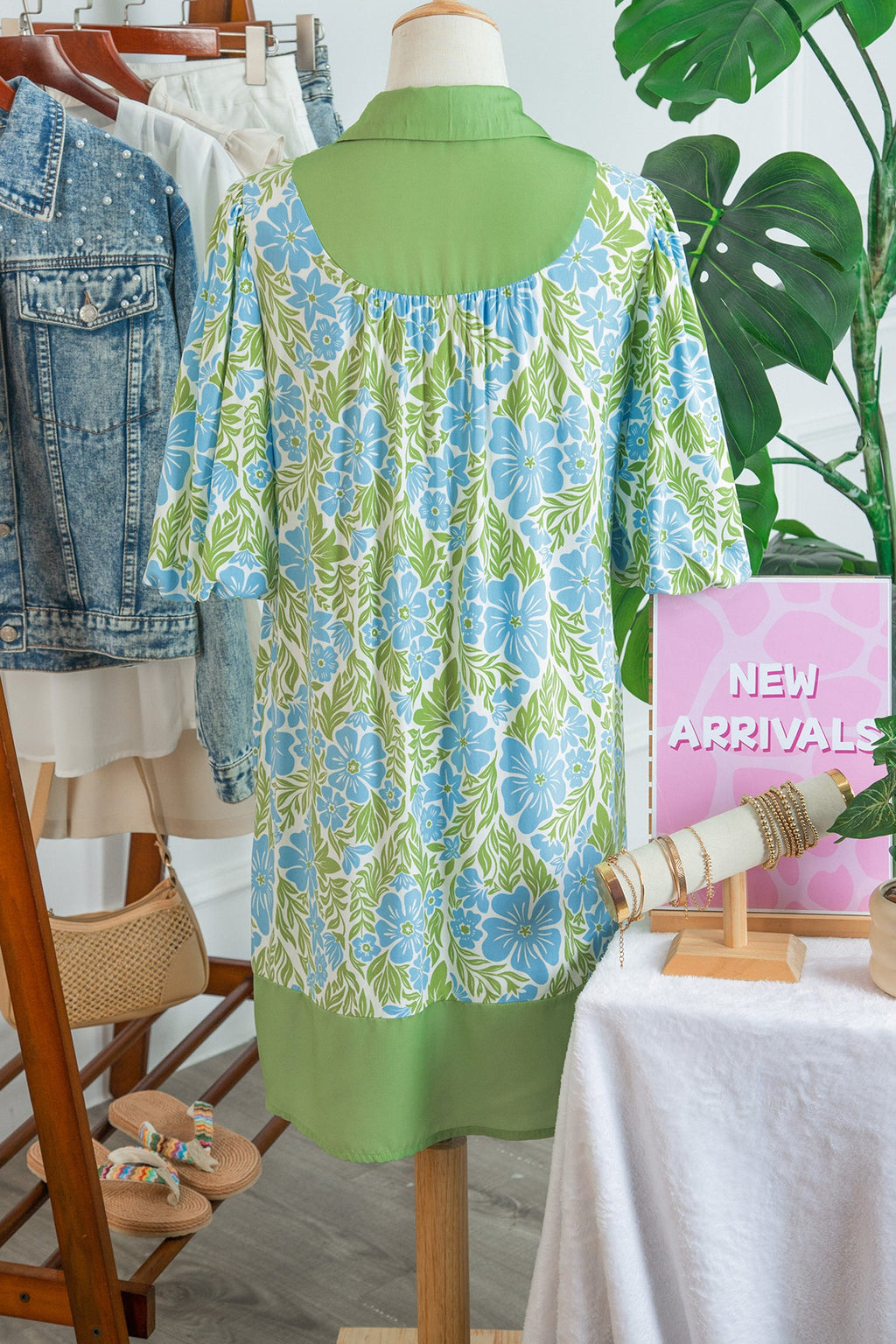 Floral Colorblock Patchwork Collar Mini Dress