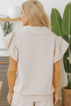 Textured Ruffle Half Zip Top and Pants Set