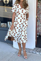 Polka Dot V-Neck Short Sleeve Midi Dress