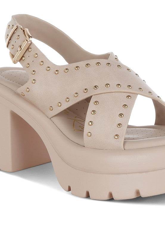 Nambo Stud Embellished Block Heel Sandals - VacationGrabs
