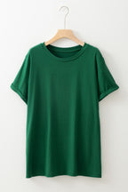 Plus Size Solid Rolled Short Sleeve T-Shirt